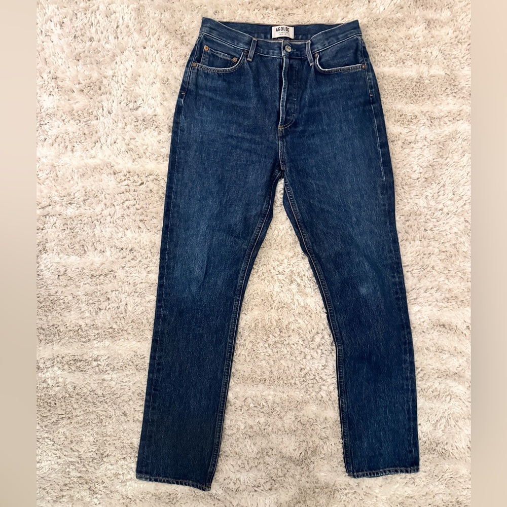 Agolde Dark Blue Remy High Rise Straight Leg Jeans